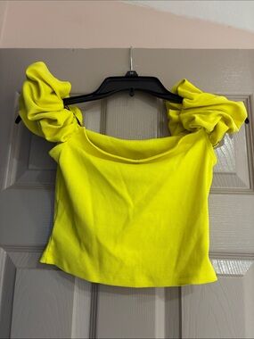 Divided Bright Yellow Ruffle-Shoulder Crop Top